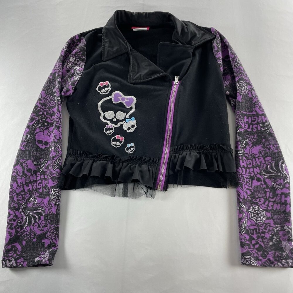 Monster High Jacket 2015 Mattel – Size L (14–16) Black & Purple Skull Zip-Up